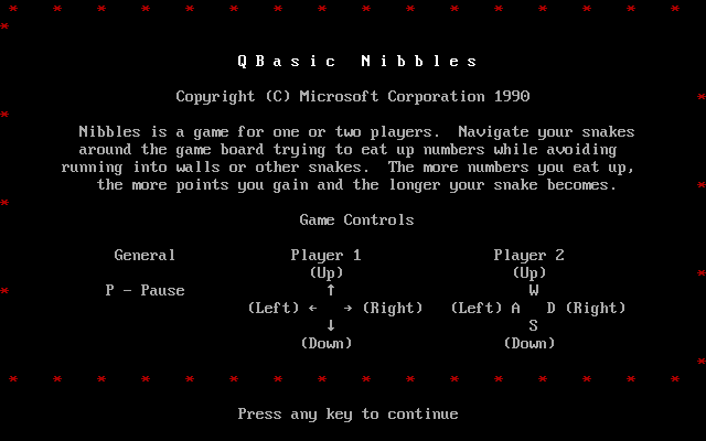 QBasic Nibbles Splash Screen